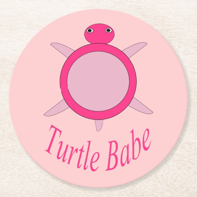 Cute Pink Turtle Babe Paper Coasters (Front)