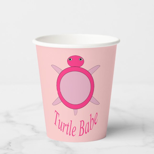 Cute Pink Turtle Babe Paper Cups (Front)