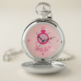 Cute Pink Turtle Babe Pocket Watch