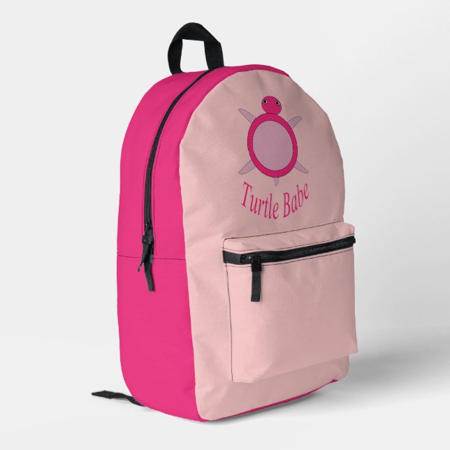Cute Pink Turtle Babe Printed Backpack (Back Corner Left)