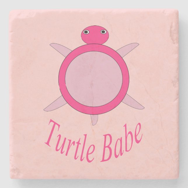 Cute Pink Turtle Babe Stone Coaster (Front)