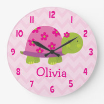 Cute Pink Turtle Personalized Nursery Wall Clock