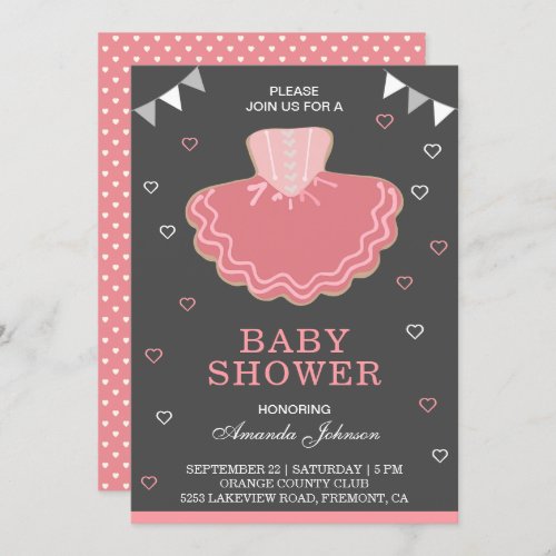 Cute Pink Tutu Ballerina Baby Shower Invitation
