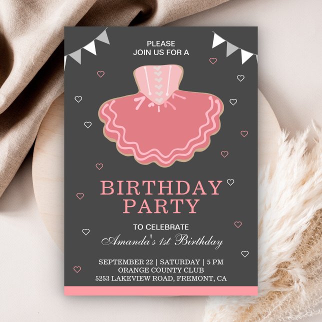 Cute Pink Tutu Ballerina Birthday Party Invitation (Creator Uploaded)