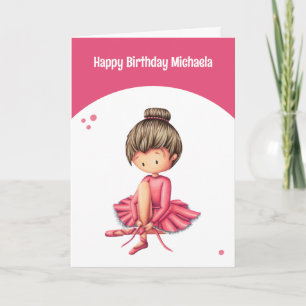 Cute Pink Tutu Ballerina Girl Birthday Card
