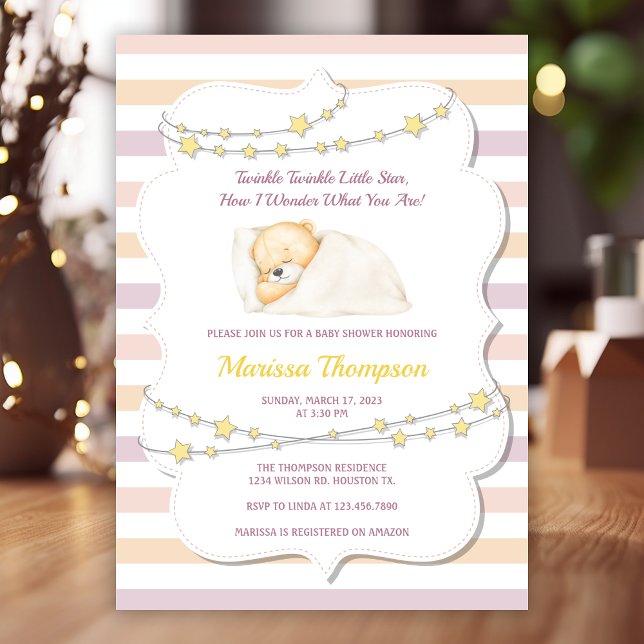 Cute Pink Twinkle Little Star Baby Shower Invitation (Creator Uploaded)