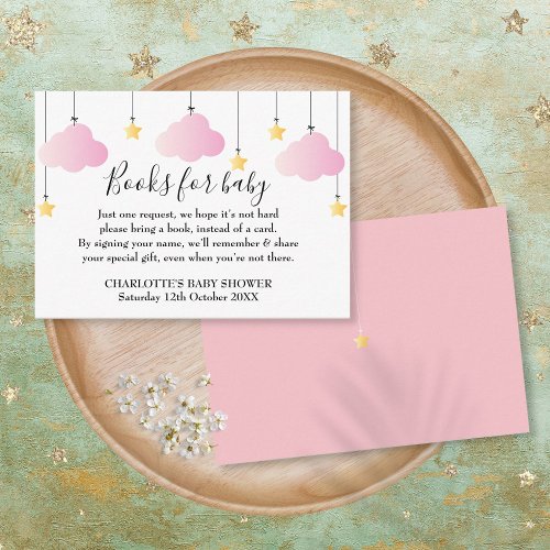 Cute Pink Twinkle Twinkle Book Request Baby Shower Enclosure Card