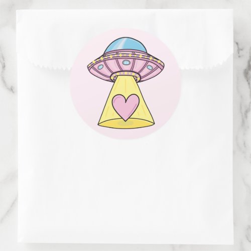 Cute Pink UFO  Classic Round Sticker