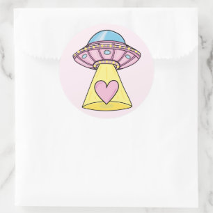 Cute Pink UFO Classic Round Sticker