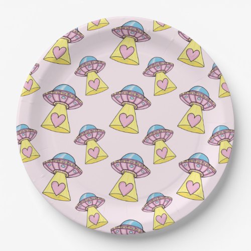 Cute Pink UFO Pattern Paper Plates