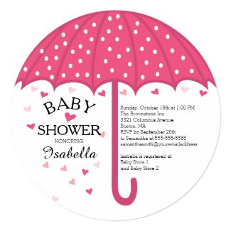 Cute Pink Umbrella Girls Baby Shower Invitation