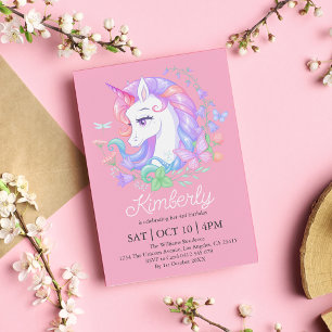 Cute Pink Unicorn All Ages Kids Birthday Invitation