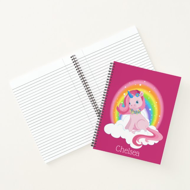 Cute Pink Unicorn and Rainbow Personalized Notebook (Inside)