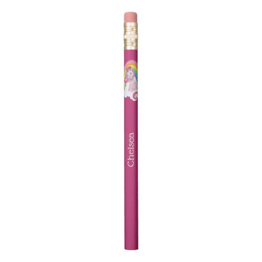 Cute Pink Unicorn and Rainbow Personalized Pencil (Vertical)