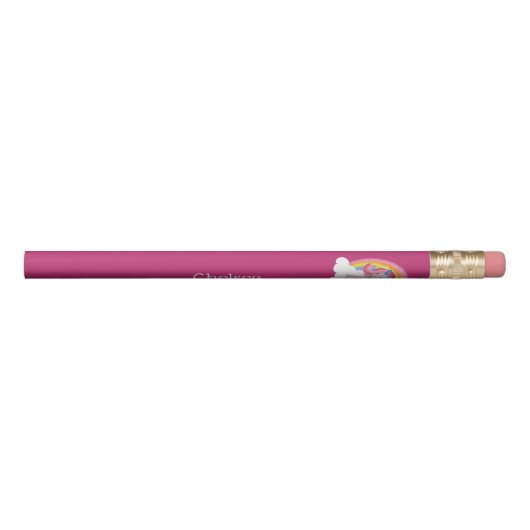 Cute Pink Unicorn and Rainbow Personalized Pencil (Rotated 270)