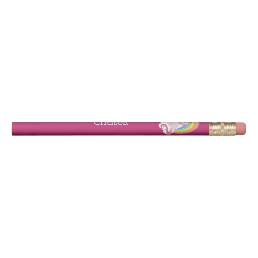 Cute Pink Unicorn and Rainbow Personalized Pencil (Rotated 90)
