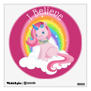 Cute Pink Unicorn and Rainbow Personalized Wall Decal