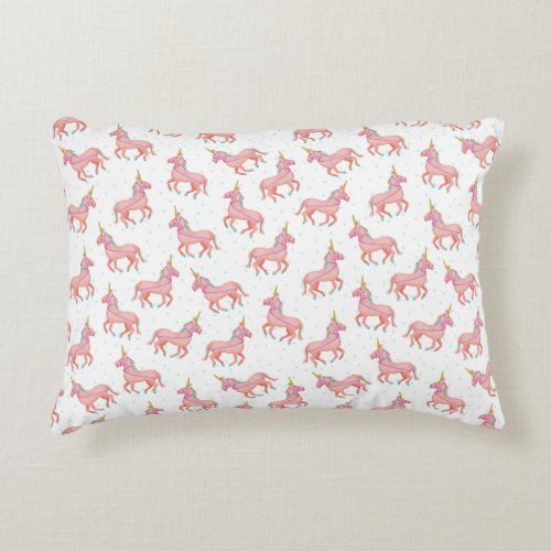 Cute Pink Unicorn and Stars Pattern Accent Pillow