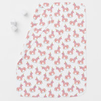 Cute Pink Unicorn and Stars Pattern Baby Blanket