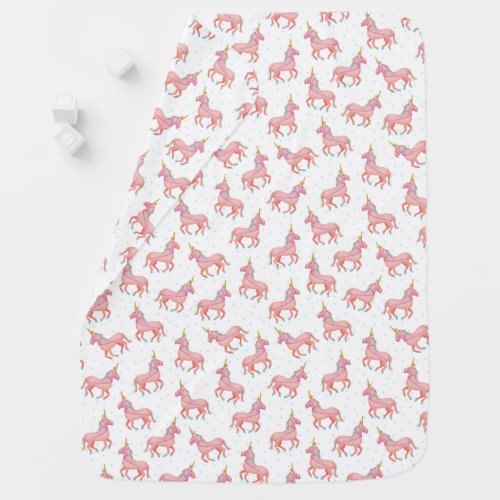Cute Pink Unicorn and Stars Pattern Baby Blanket