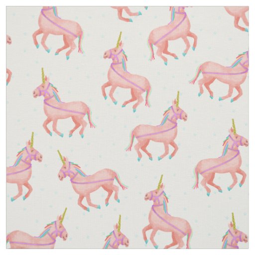 Cute Pink Unicorn and Stars Pattern Fabric