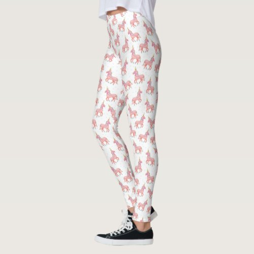 Cute Pink Unicorn and Stars Pattern Leggings