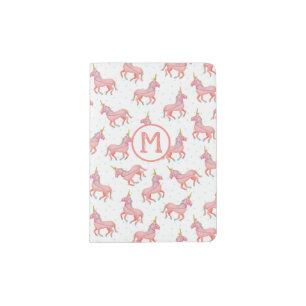 Cute Pink Unicorn and Stars Pattern Monogrammed Passport Holder