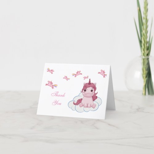 Cute Pink Unicorn Baby Shower Thank You Card