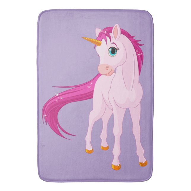 Cute Pink Unicorn Bath Mat (Front Vertical)