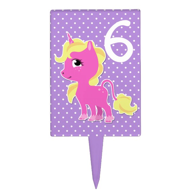 Cute Pink Unicorn Birthday Cake Pick (Front)