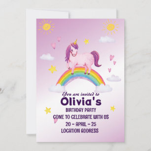Cute Pink Unicorn Birthday Invitation