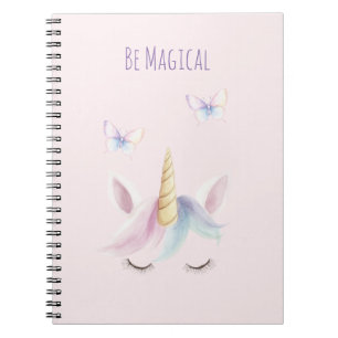 Cute Pink Unicorn Butterflies Face Be Magical Notebook
