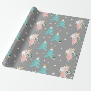 Cute Pink Unicorn Christmas Tree Pattern Wrapping Paper