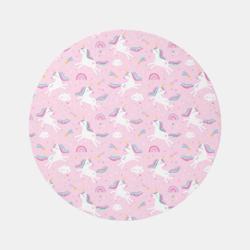 Cute pink Unicorn clouds and rainbow pattern Rug