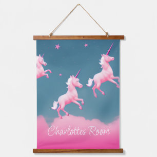 Cute Pink Unicorn Dreams Hanging Tapestry