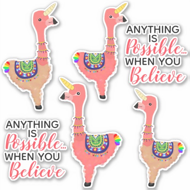 Cute Pink Unicorn Flamingo Llama Inspirational  Sticker (Front)
