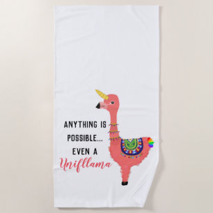 Cute Pink Unicorn Flamingo Llama Inspiring Quote Beach Towel