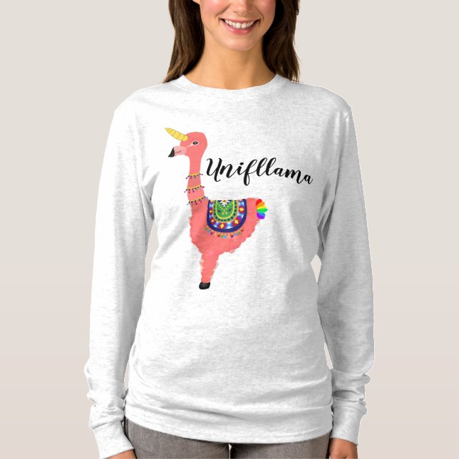 Cute Pink Unicorn Flamingo Llama Magical Unifllama T-Shirt (Front)
