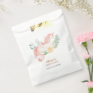 Cute Pink Unicorn Floral Greenery Baby Shower Favor Bag