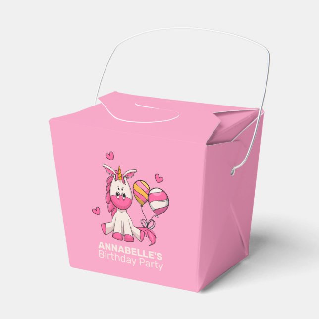 Cute Pink Unicorn Girl Birthday Party Favor Boxes (Front Side)