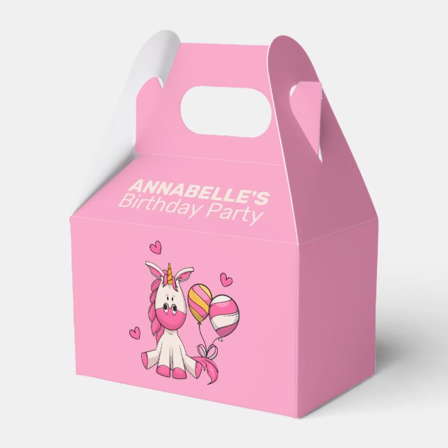 Cute Pink Unicorn Girl Birthday Party Favor Boxes (Front Side)