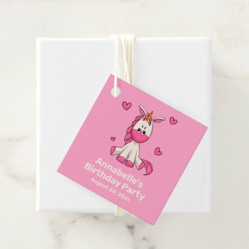 Cute Pink Unicorn Girl Birthday Party Favor Tags