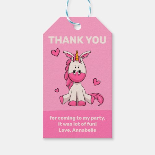 Cute Pink Unicorn Girl Birthday Party Gift Tags