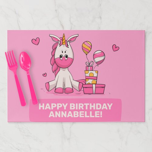 Cute Pink Unicorn Girl Birthday Party  Placemats
