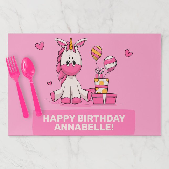 Cute Pink Unicorn Girl Birthday Party  Placemats (Creator Uploaded)