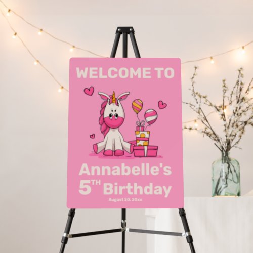 Cute Pink Unicorn Girl Birthday Party Welcome Sign