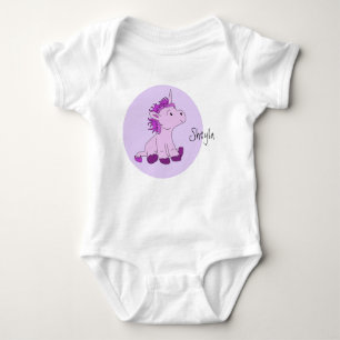Cute Pink Unicorn Girl Name Baby Bodysuit