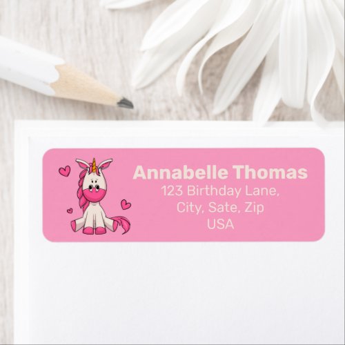 Cute Pink Unicorn Girl Return Address Label