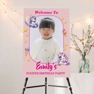 Cute Pink Unicorn Girls Birthday Welcome Sign