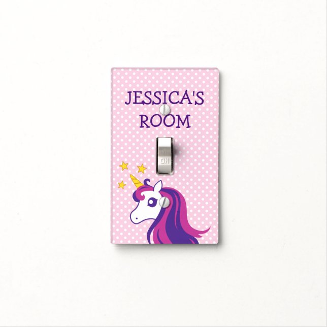 Cute pink unicorn girl's room light switch cover (In Situ)